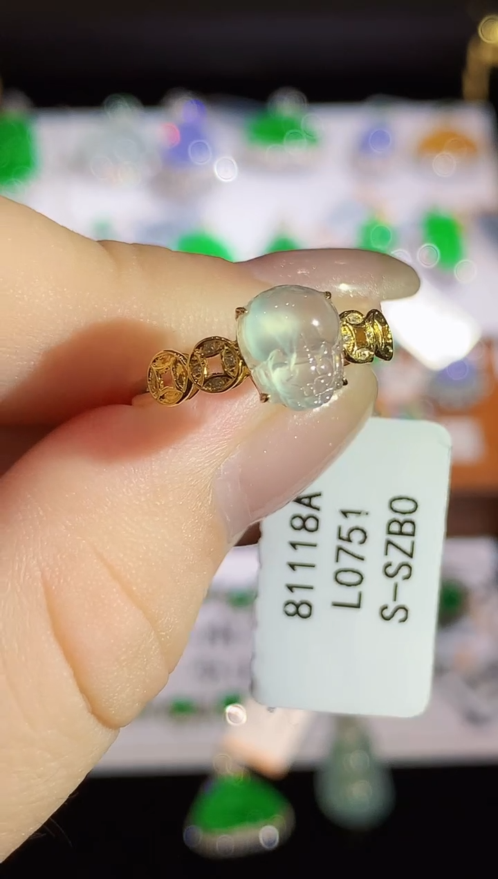 翡翠戒指18K金镶嵌L0751多样性发其一