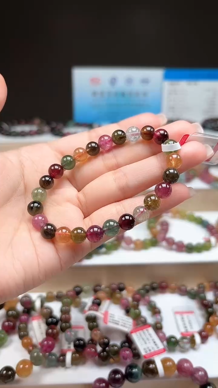 【闪购商品】碧玺手串未镶嵌7.3mm巴西老料玻璃体糖果色单圈手串