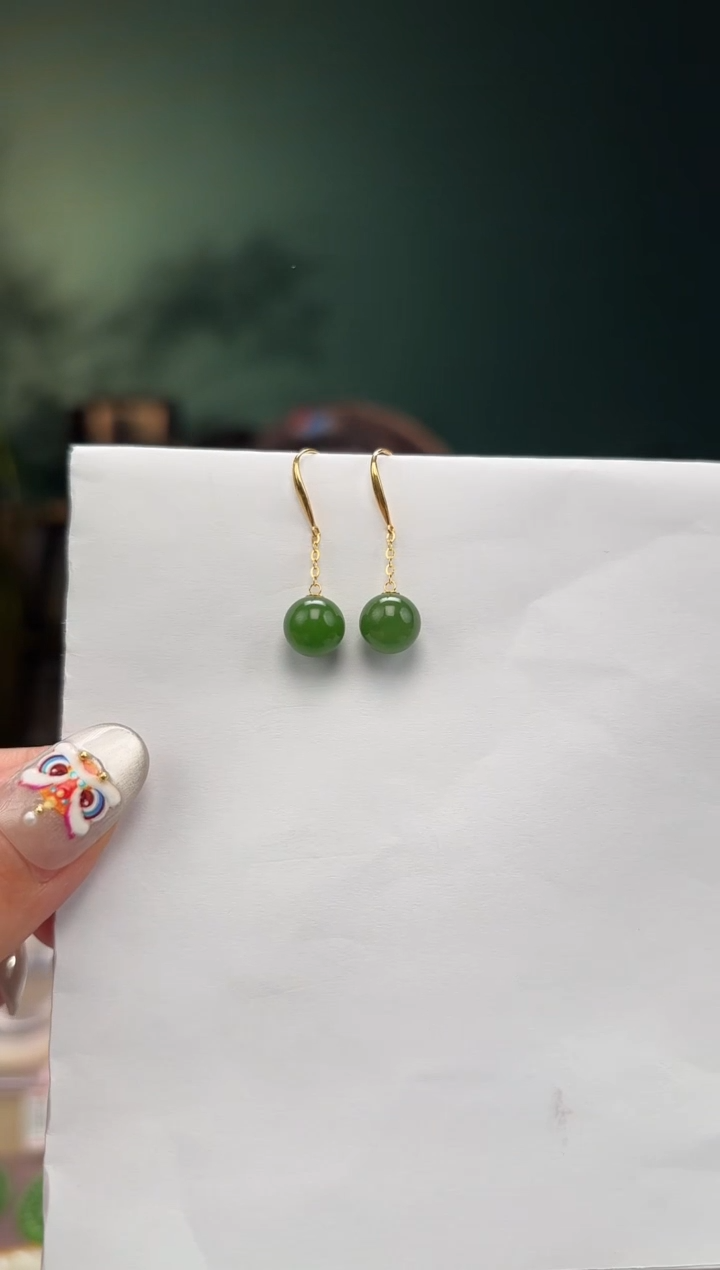 【闪购商品】和田玉耳坠18K金镶嵌卡8耳坠