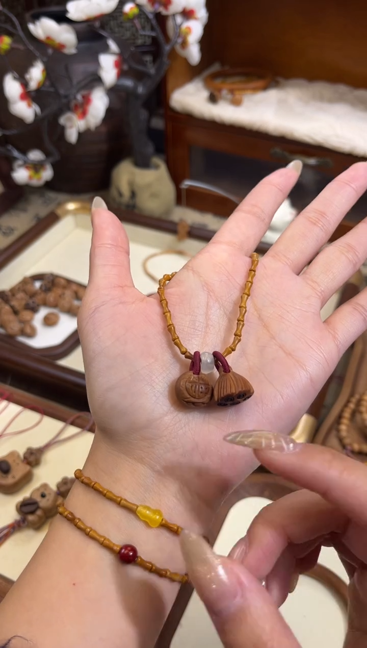 手串桃核【桃缘行】竹节「福气莲莲」桃核辟、挡、驱、护 备注手围