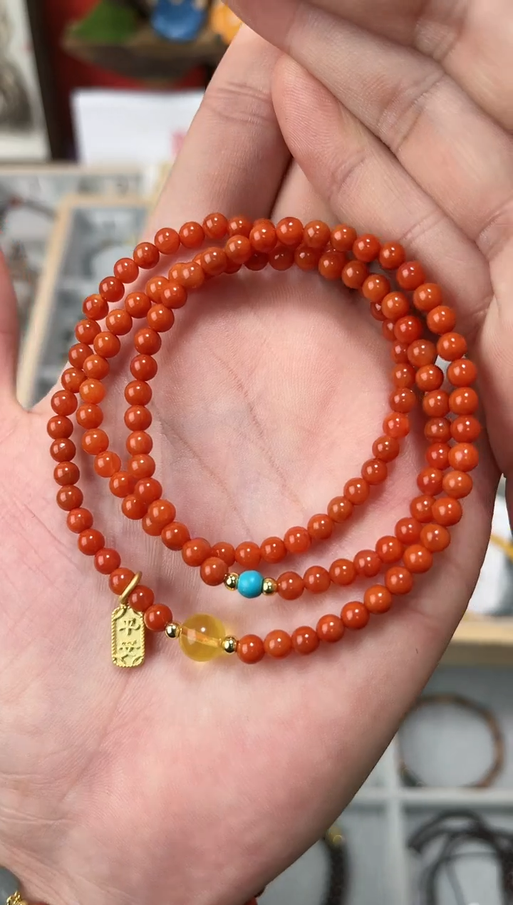 【闪购商品】南红玛瑙手串未镶嵌南红三圈QF-C27（多样性发一）