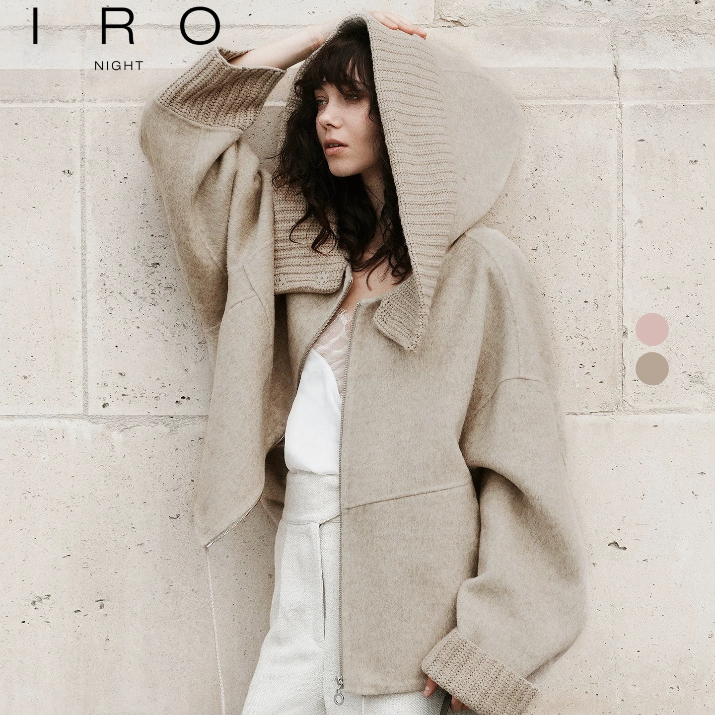 IRO Night 【全国门店客户严选】罗纹拼接粉色毛呢连帽外套