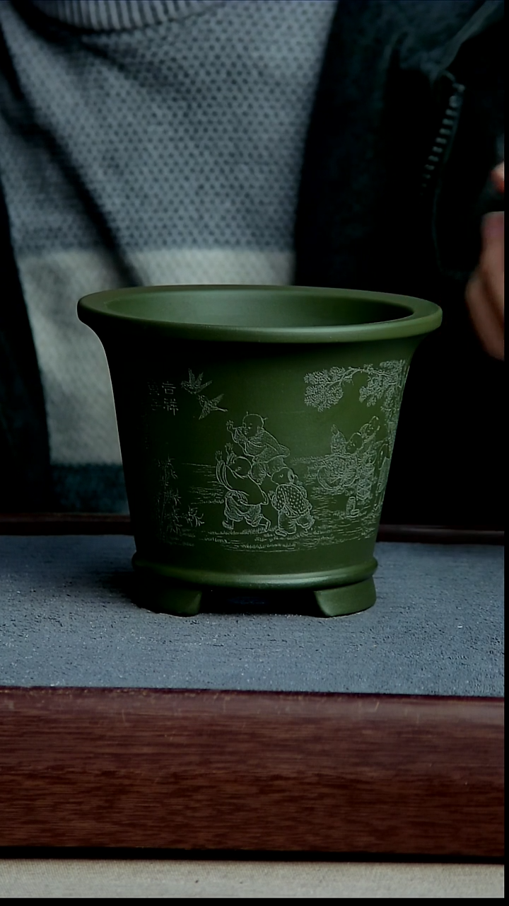 紫砂花盆11.5*10内径尺寸 童子