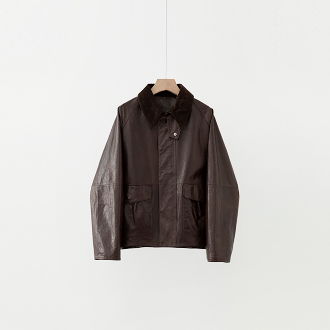 灯芯绒领复古插肩袖皮衣PY5F1403