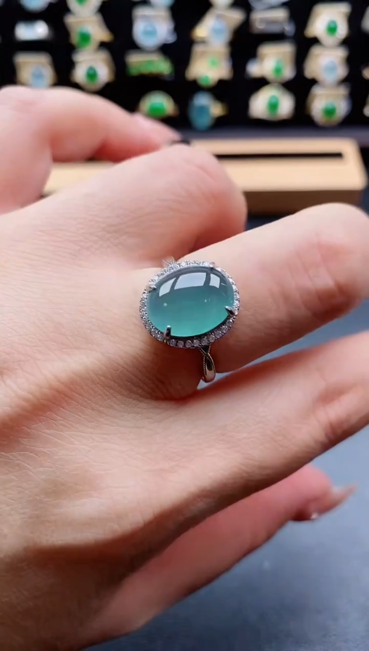 银S925镶嵌戒指翡翠1