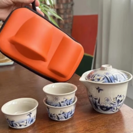 陶子茶具 蝶恋花手抓壶三杯便携式旅行茶具快客杯-4646（直播专享）