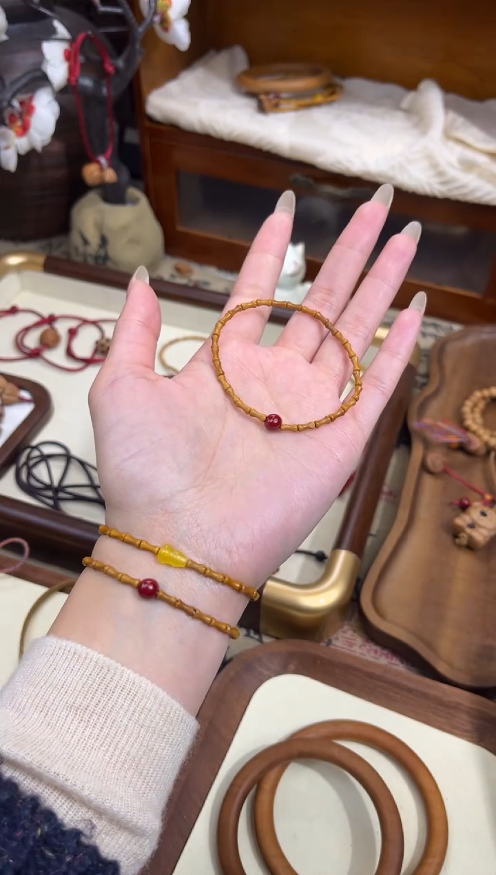 手串桃核【桃缘行】竹节「红色莎莎」桃木桃核辟、挡、驱、护 备注手围