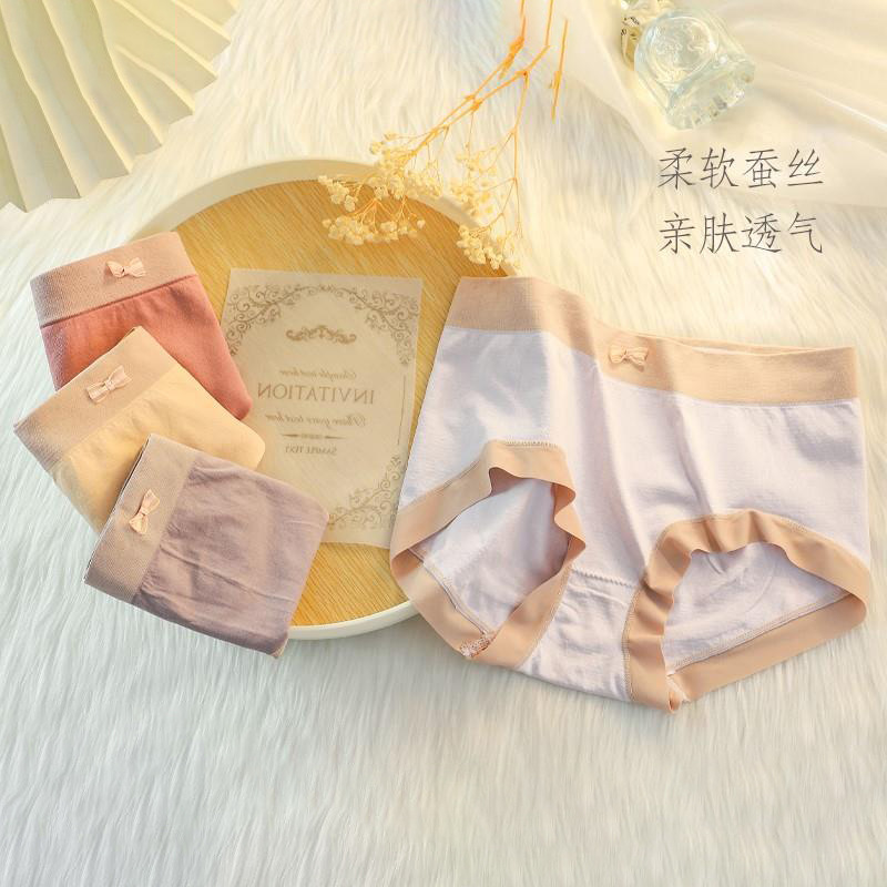 蝴蝶结中腰柔软舒适透气无痕高档弹力女士内裤女
