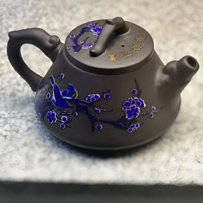 精品手工紫泥鹊上枝头凤鸣变色石瓢壶V2