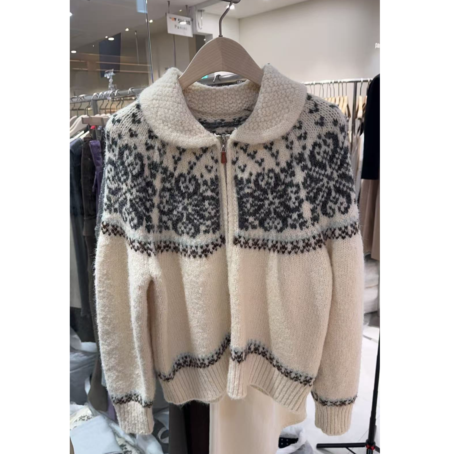 费尔岛毛衣-NO退换 接受再拍 M-O-5G15 拼色翻领提花小香风