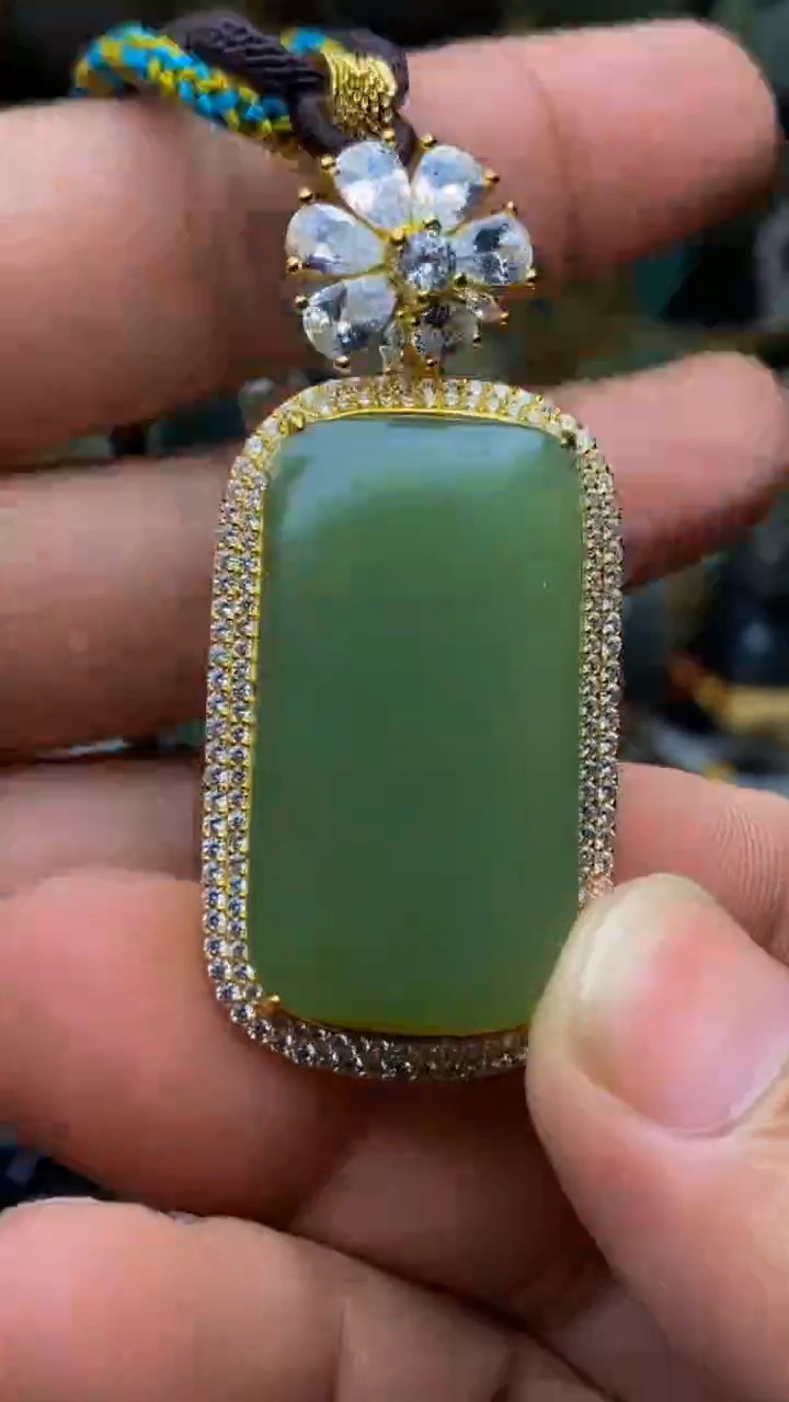 银S925镀金镶嵌和田玉挂件平*1