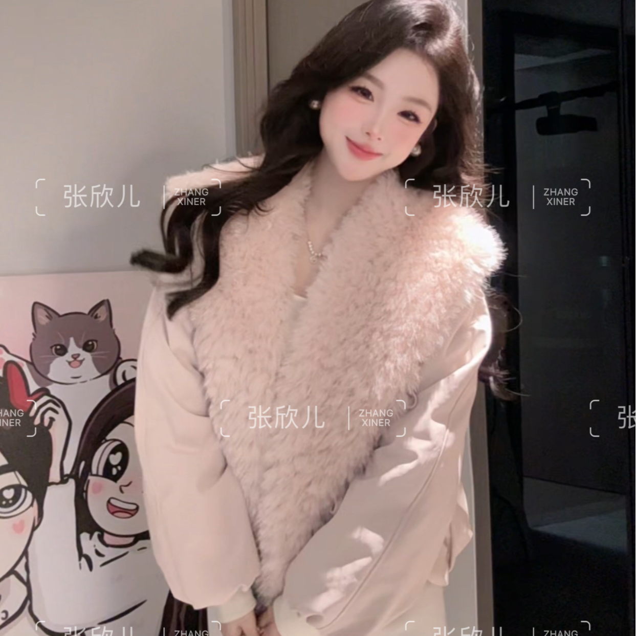 初雪夕暮 大翻领毛领花苞棉服女冬巨好看的初冬外套厚款