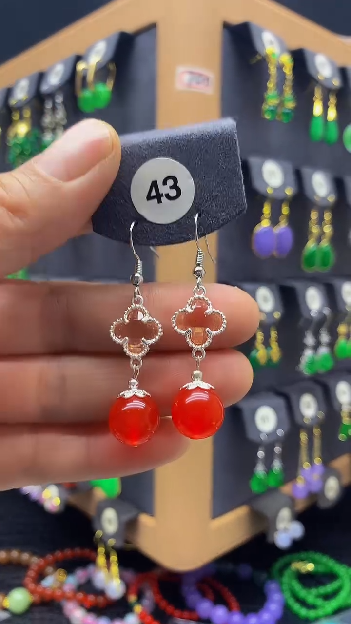 【闪购商品】玛瑙/玉髓耳坠银S925镀金镶嵌耳坠043