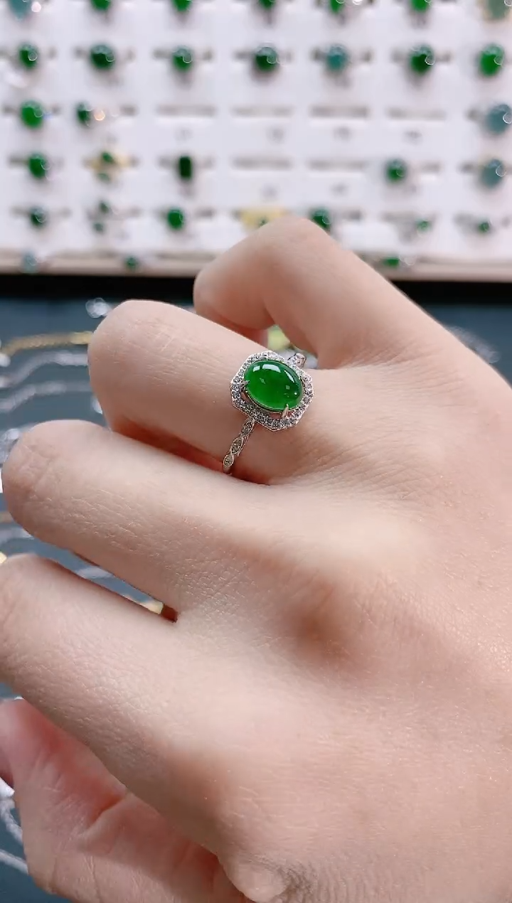 【闪购商品】翡翠戒指银S925镶嵌天然翡翠