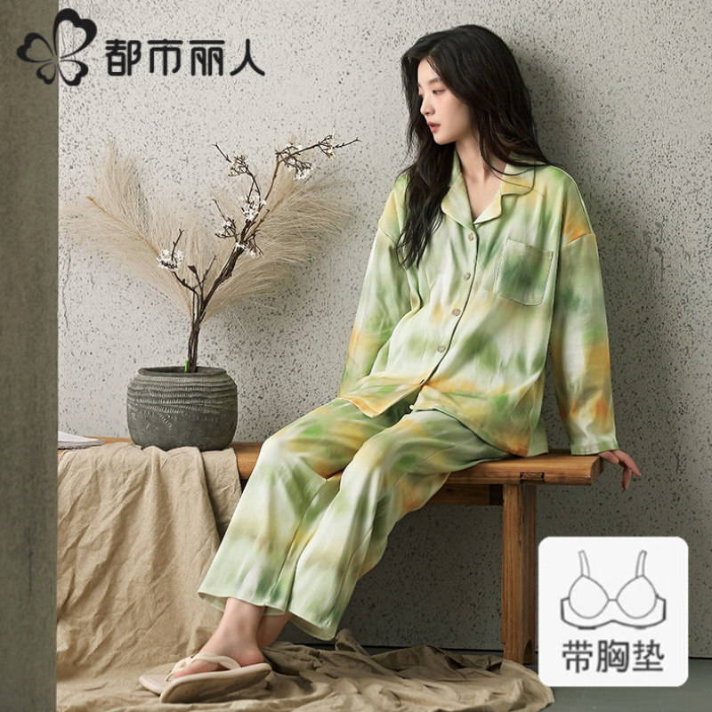 都市丽人新国风纯棉睡衣女士长袖2025年春秋新中式风可外穿家居服