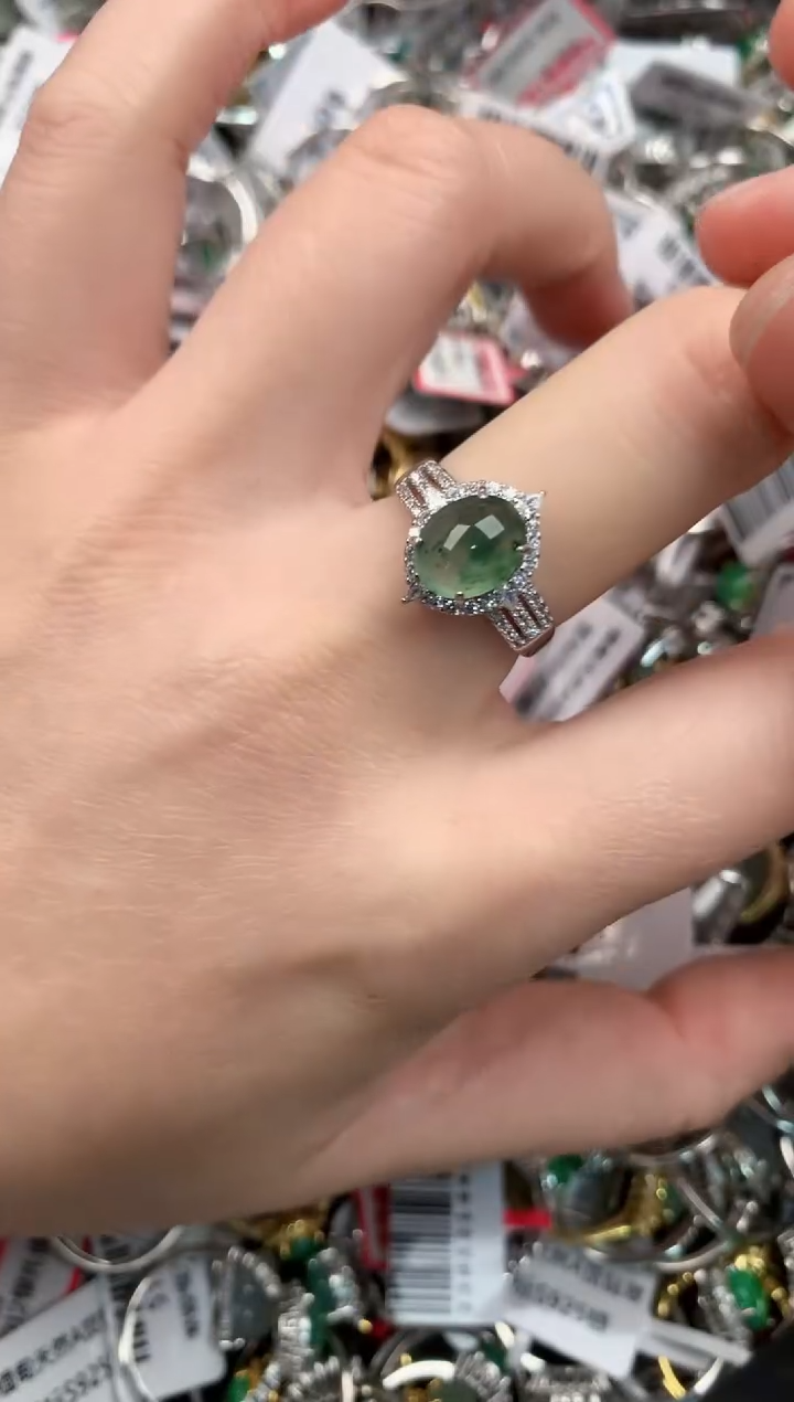 银S925镶嵌戒指翡翠444---6
