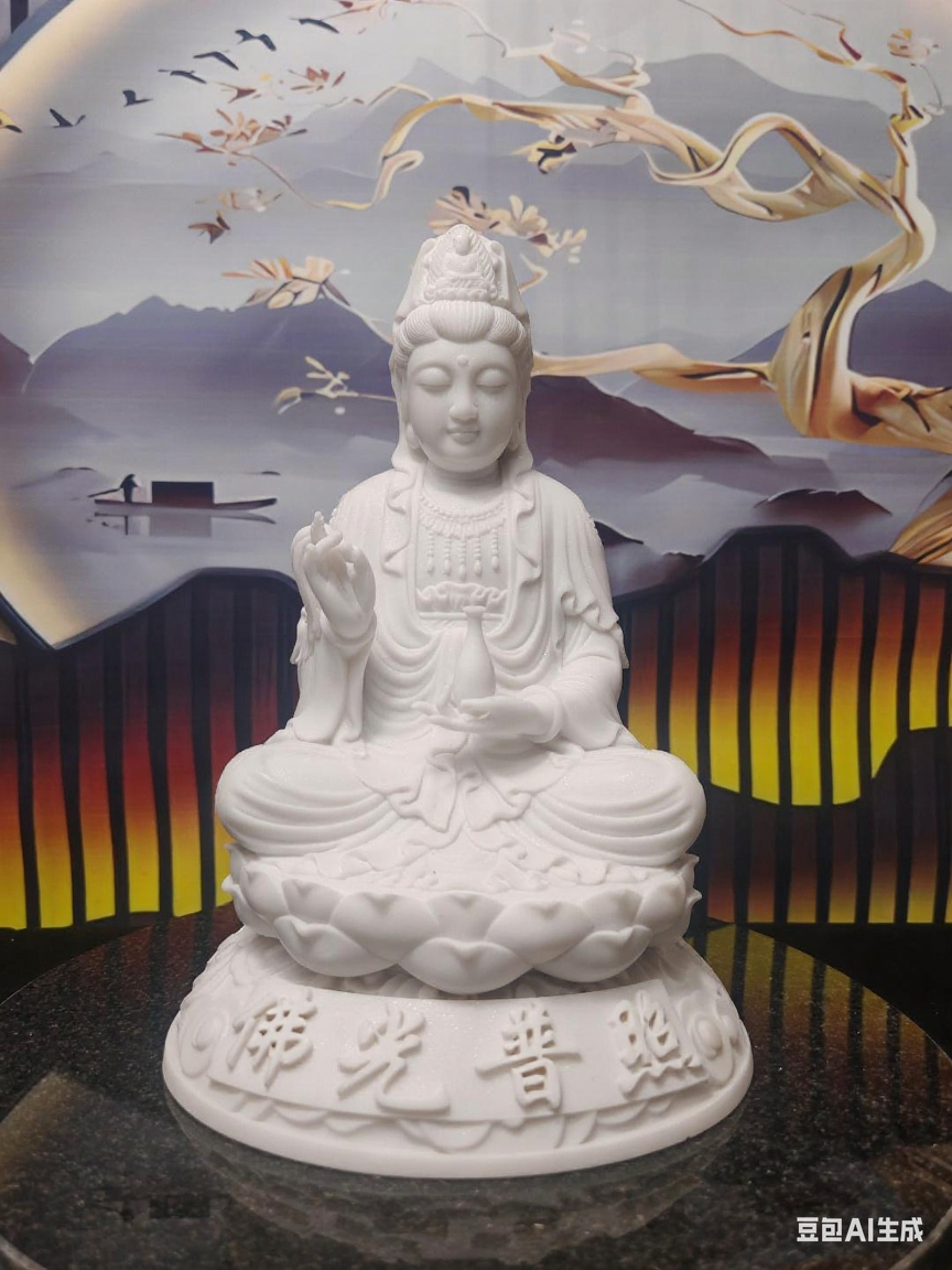 汉白玉大慈大悲观音菩萨座像摆件