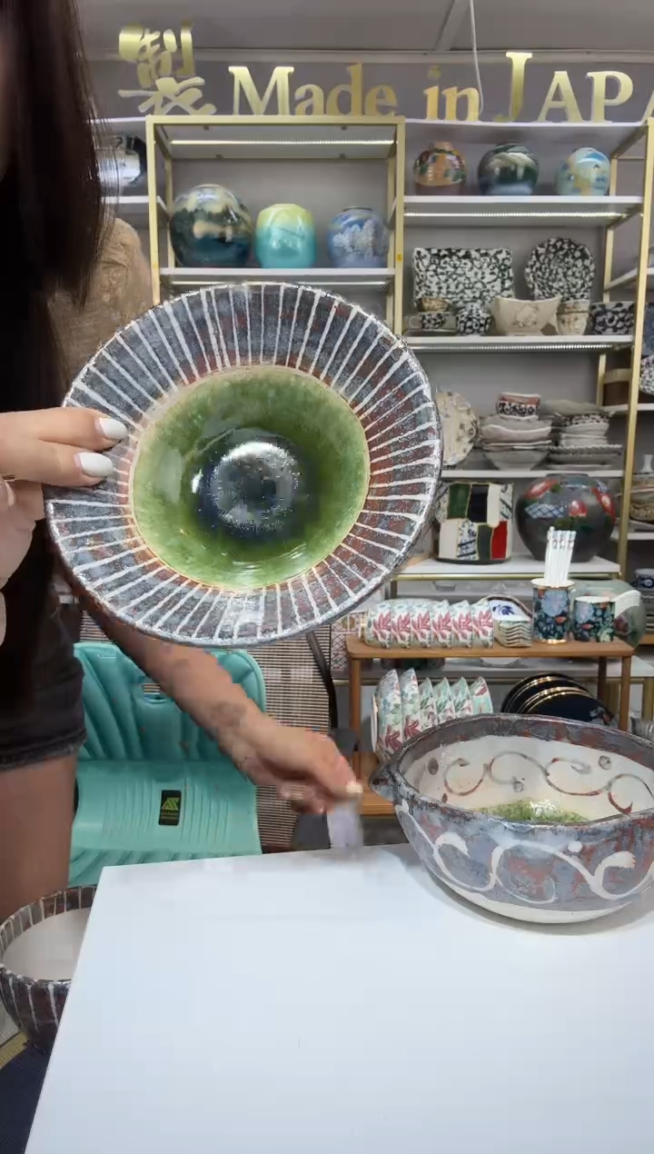 陶瓷中恒连次鼠十草斗笠小钵14.8cm