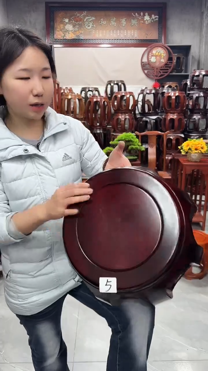 花梨木类家具【微瑕】酸枝色小号鼓凳5号