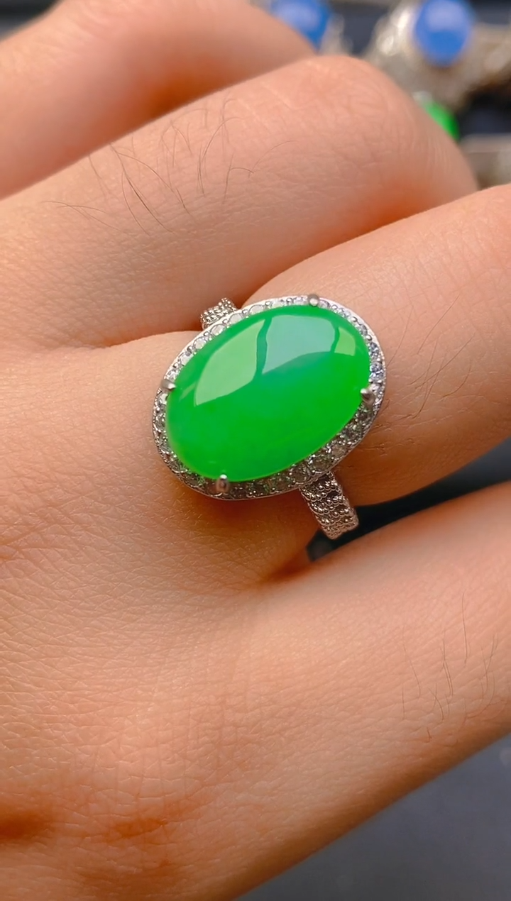 【闪购商品】翡翠戒指银S925镶嵌天然A货翡翠1