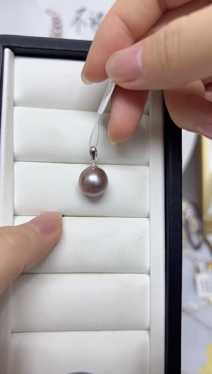 淡水珍珠银S925镶嵌吊坠(赠链)TX-正圆瓜子扣紫珠