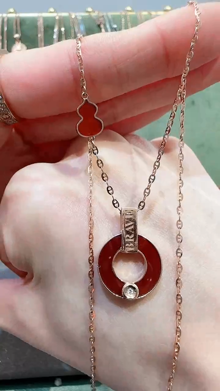 【闪购商品】玛瑙/玉髓套链18K金镶嵌18K金钻石铜钱套链