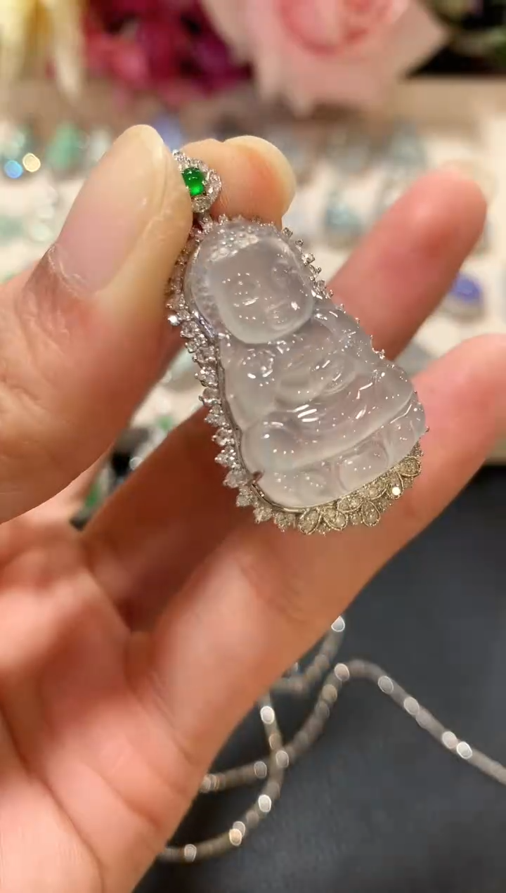 吊坠(不含链)18K金镶嵌翡翠n21 