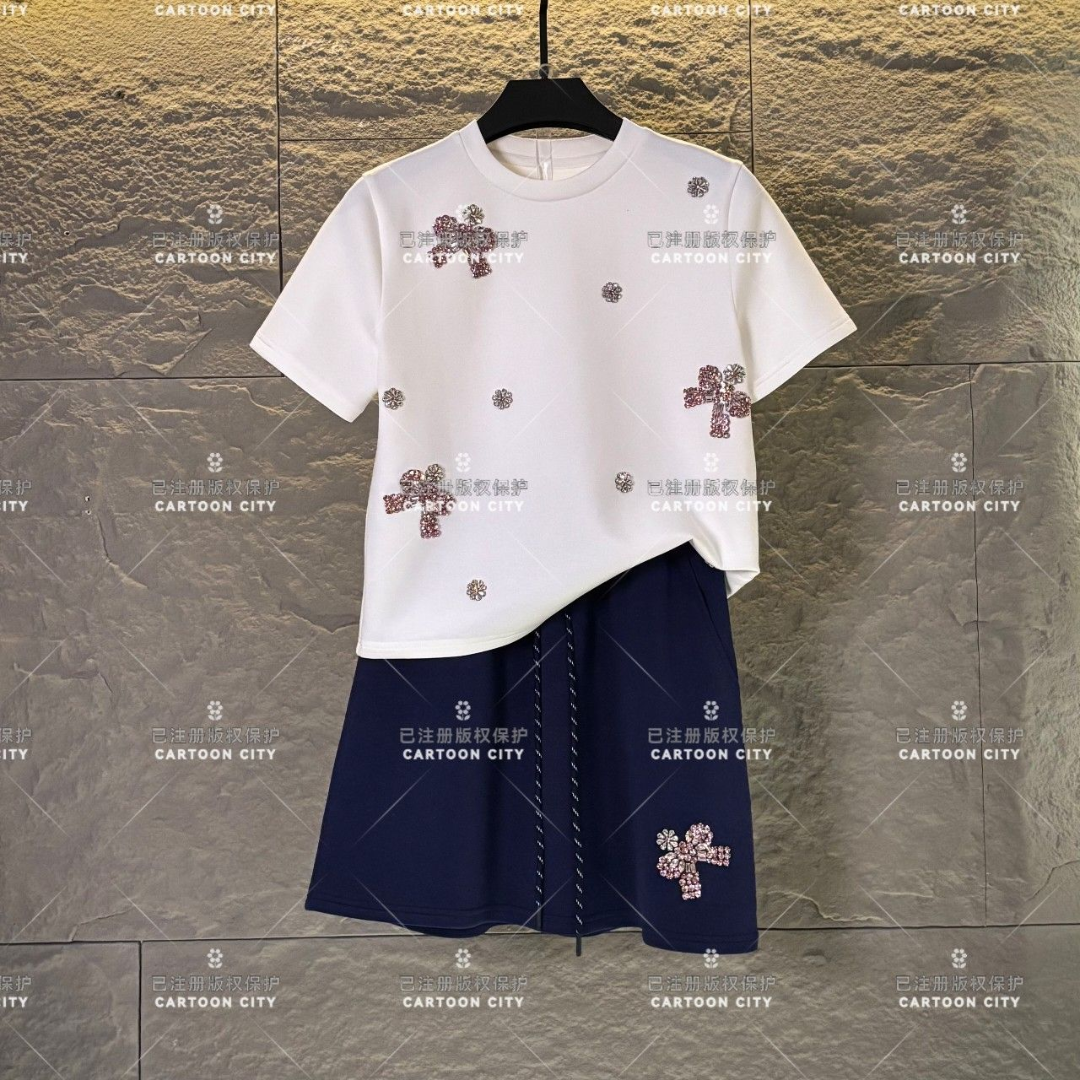 编码42WMA-A209<减龄系列>丨<蝴蝶结>宽松版夏季T恤短裙休闲套装
