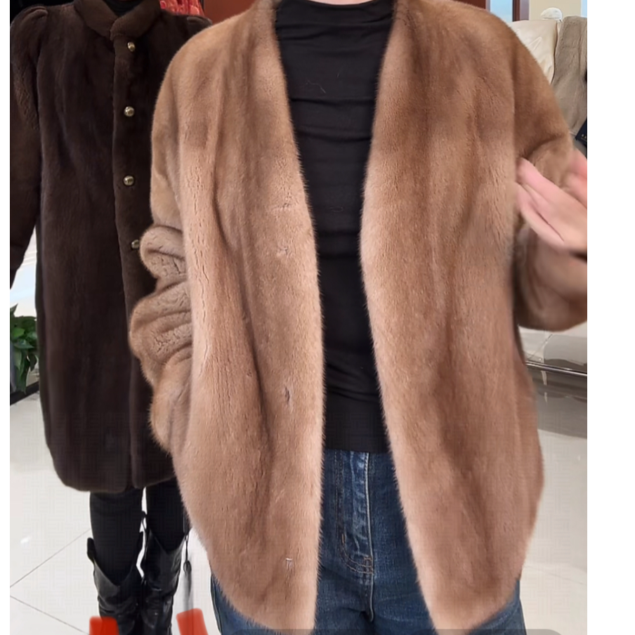 北集熊帕斯条水貂皮草女百搭貂皮大衣女整貂外套原色V领MJ672