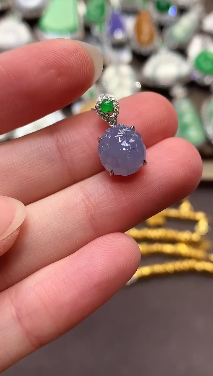 翡翠18K金镶嵌吊坠(不含链)B8紫货有色差
