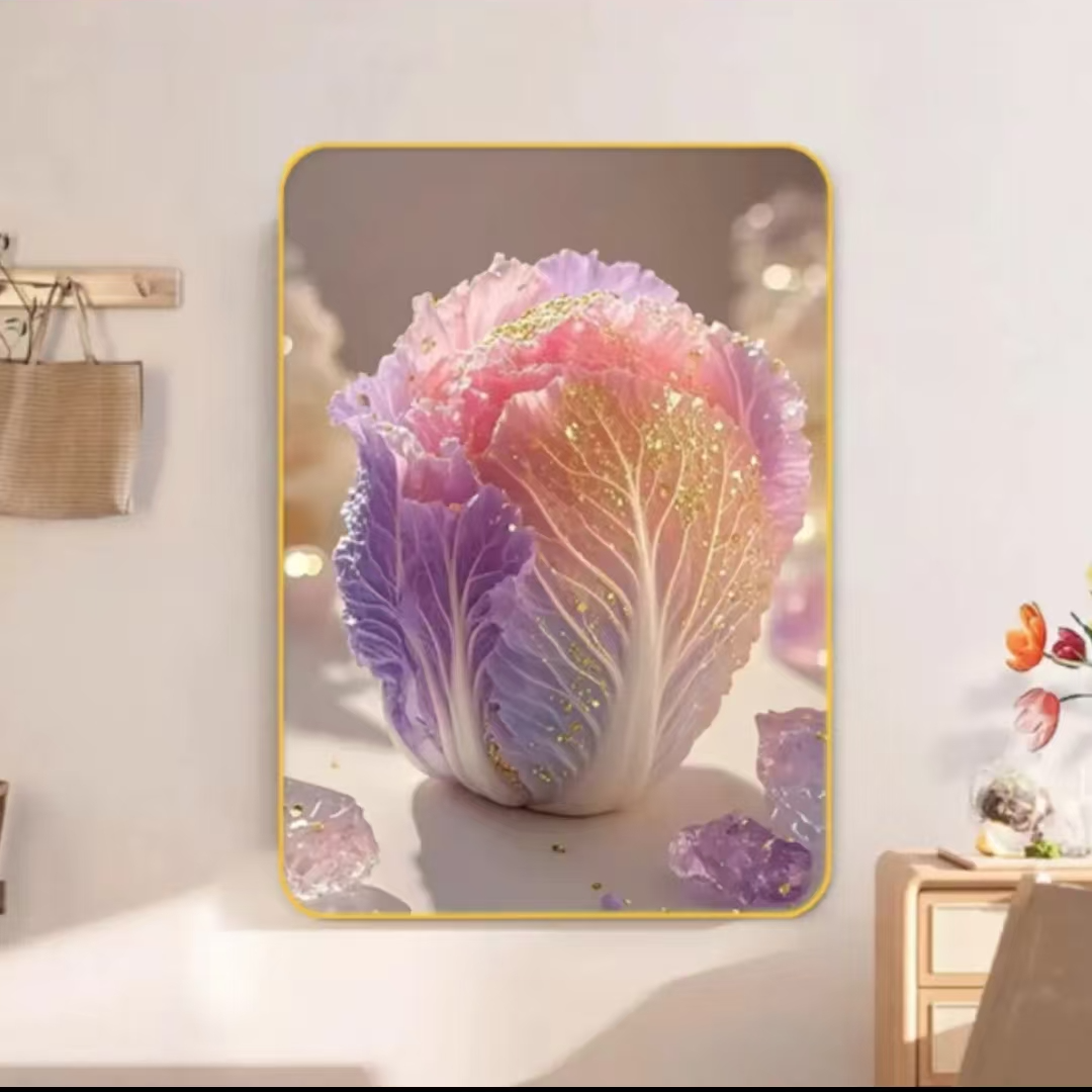 【七彩白菜】招百财餐厅画聚财招财白菜卧室装饰画30*40福利款610