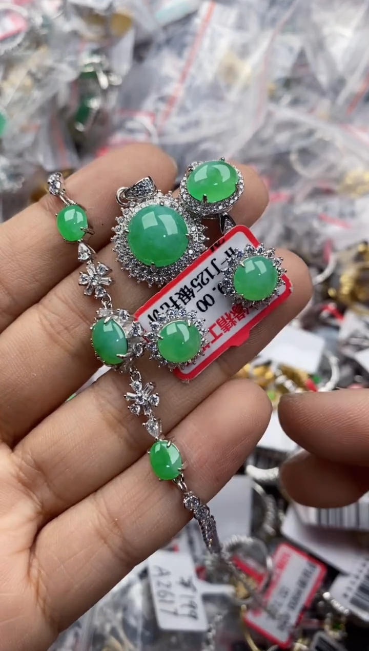 银S925镶嵌戒指翡翠444---3