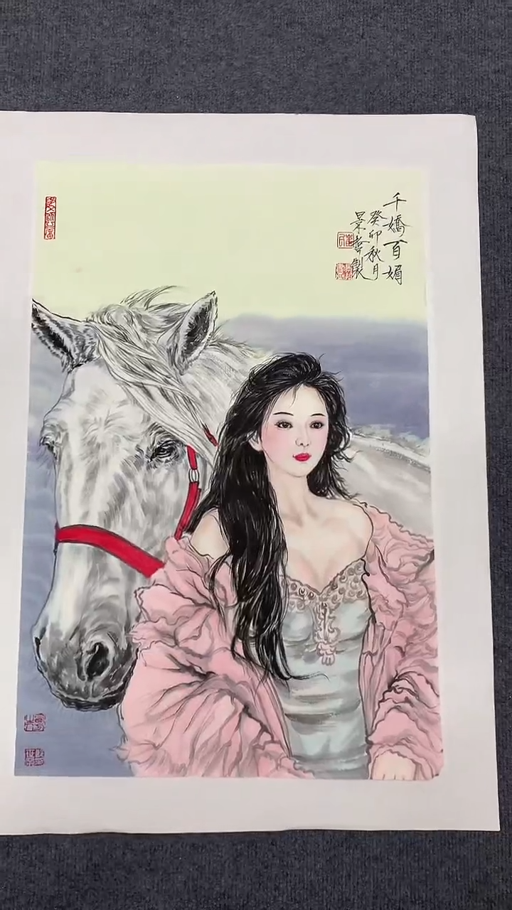 竖款精品开三人物美女，