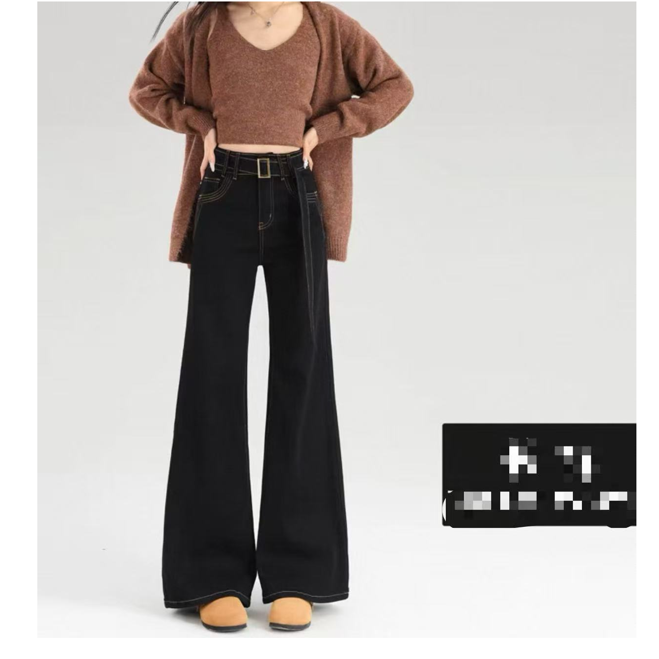 2003（图片以直播间实物为准）黑色高腰遮胯显瘦微喇叭裤子