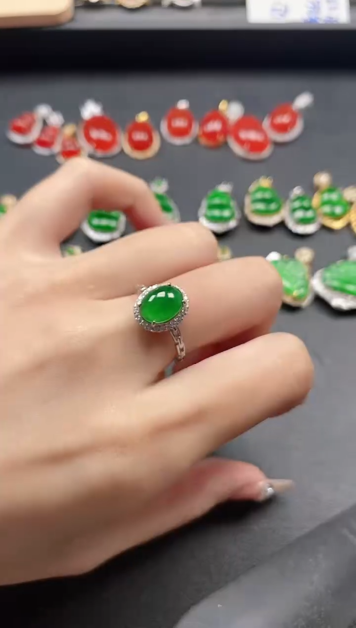 银S925镶嵌戒指翡翠15511