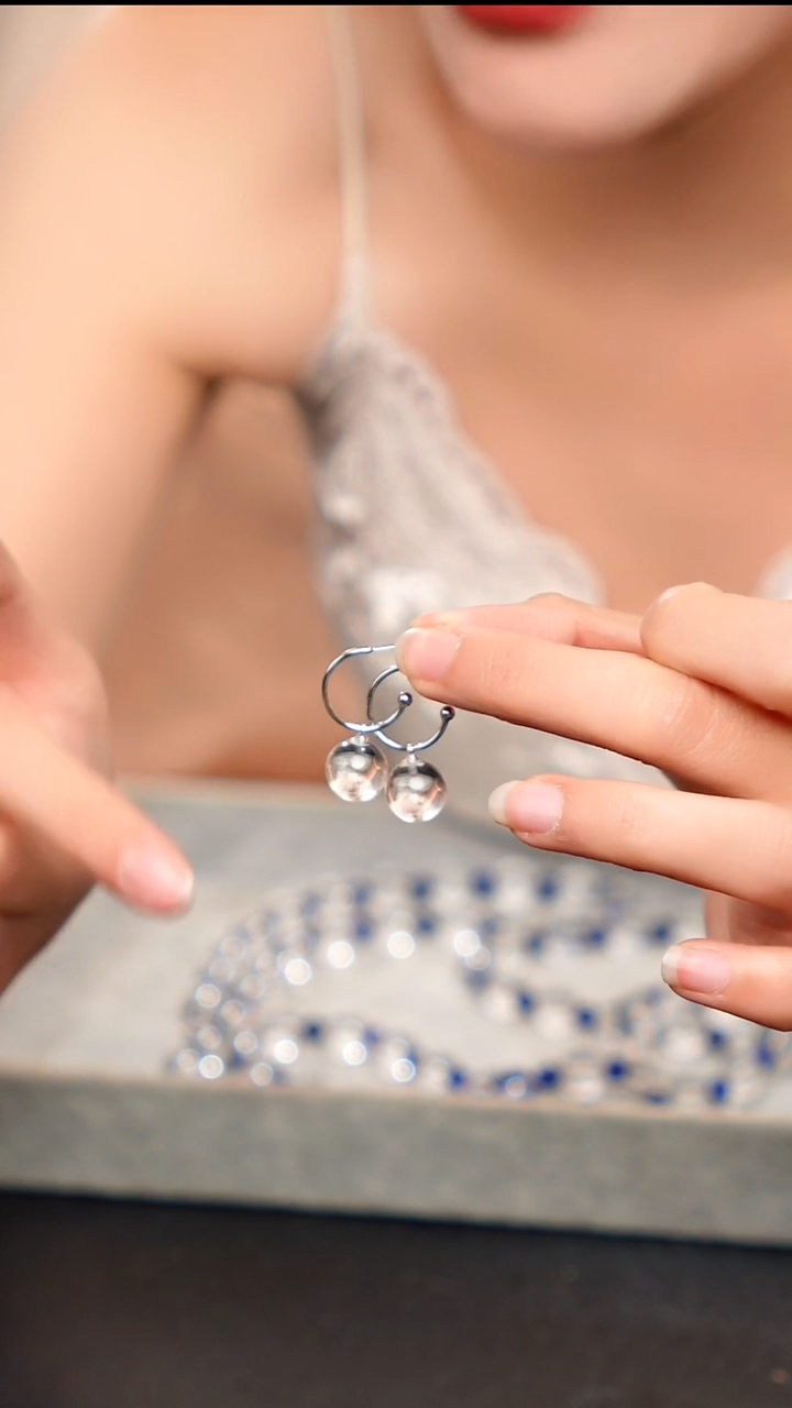 水晶摆件银S925镶嵌天然白水晶耳坠15