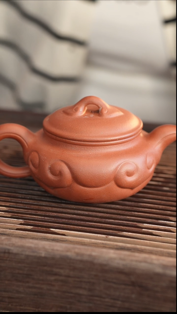 茶壶紫砂如意仿古 北红赤铁 半手工 270cc