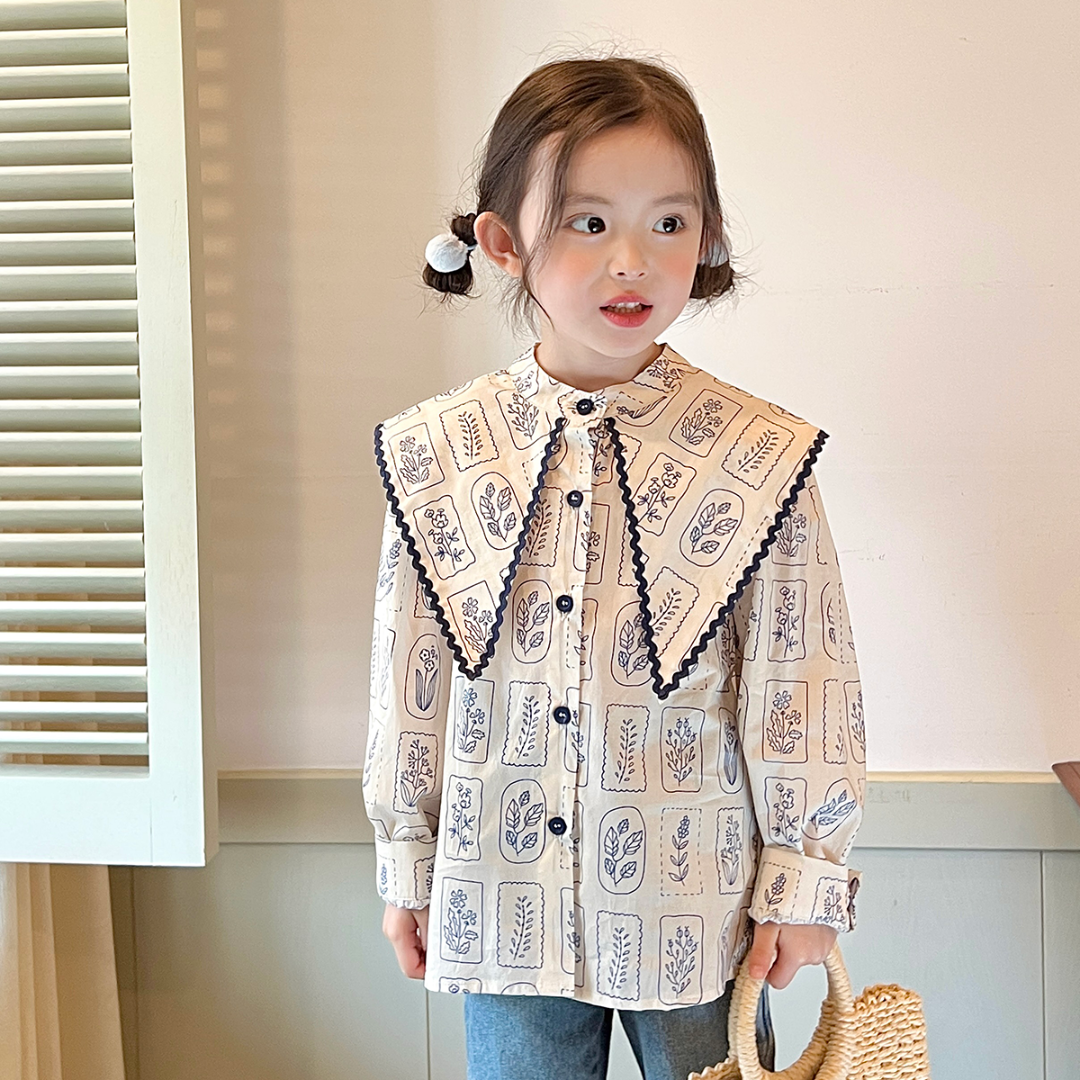 现货【魔法花园】100棉6002女童春装花色女宝娃娃衫甜美长袖衬衫