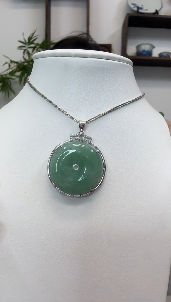 吊坠(赠链)银S925镶嵌翡翠平安扣