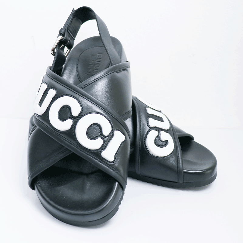 未使用 GUCCI/古驰 休闲透气舒适潮流字母黑色凉鞋39码