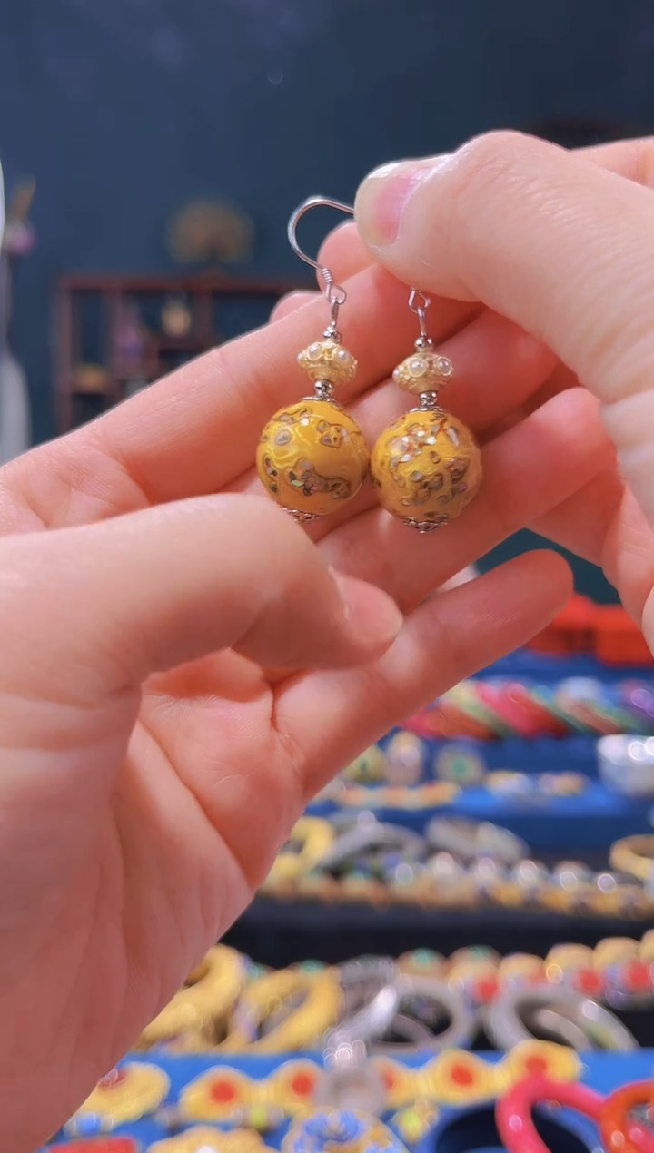 【闪购商品】非遗绝技 犀皮漆耳环 黄