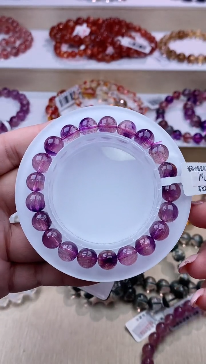 水晶手链未镶嵌粉紫超七8m+