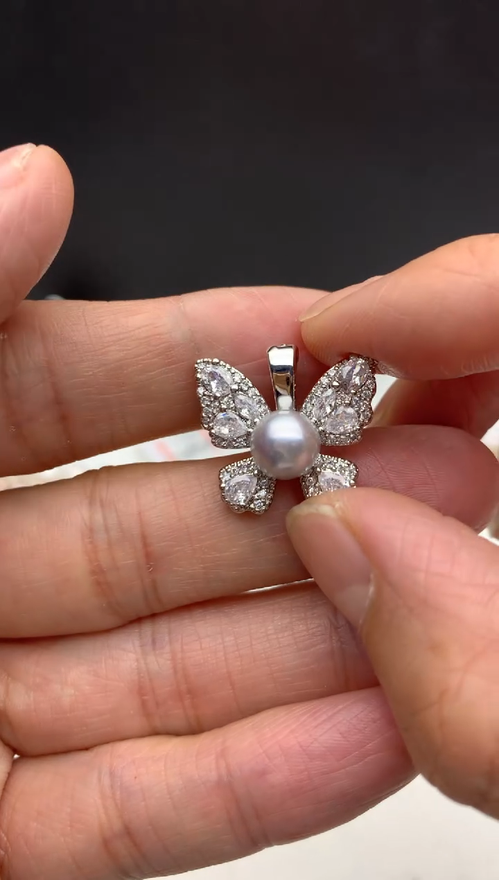 未镶嵌ff海水珍珠akoya灰珠吊坠（赠链）7~8mm