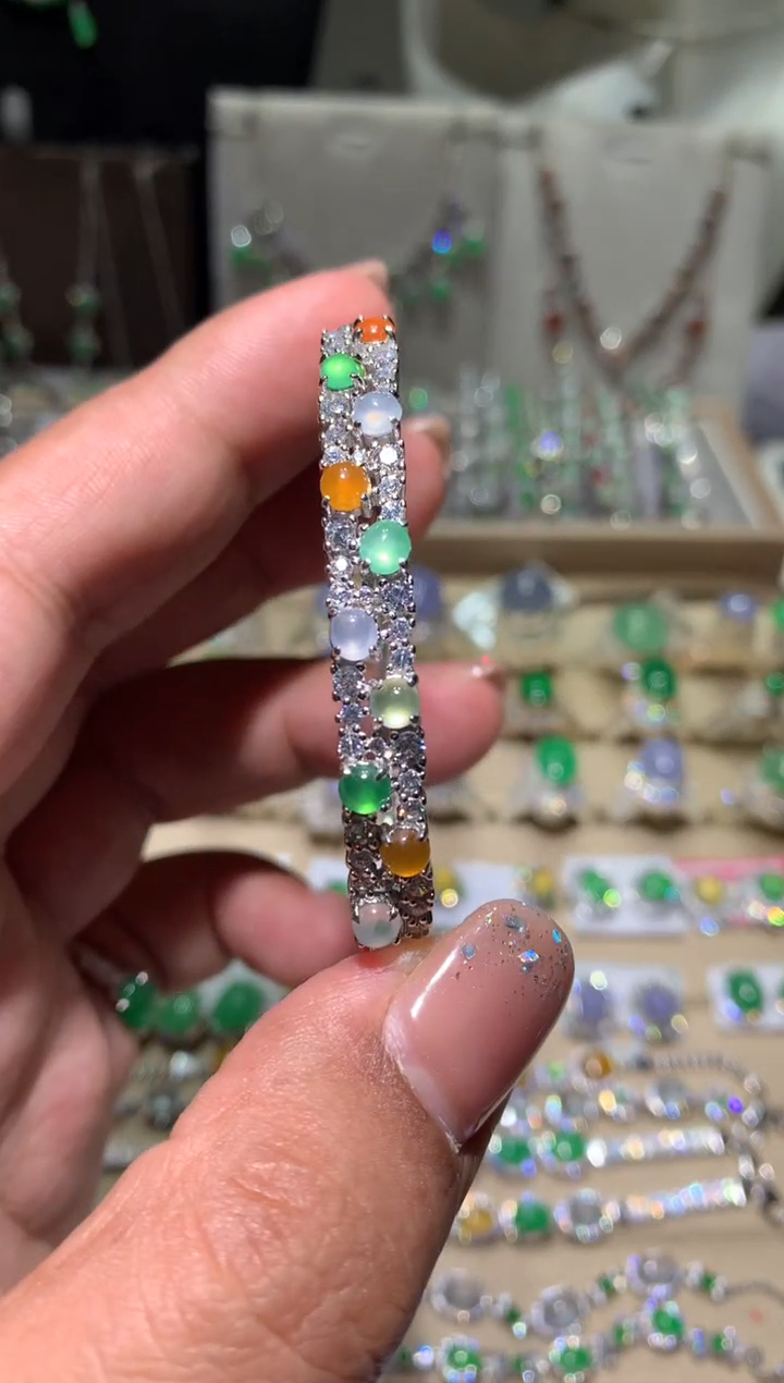 银S925镶嵌翡翠耳饰手镯