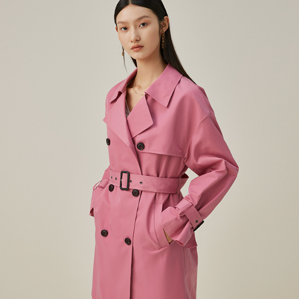 【毛毛专属】纯色通勤风衣女气质翻驳领收腰显瘦外套431396-96613