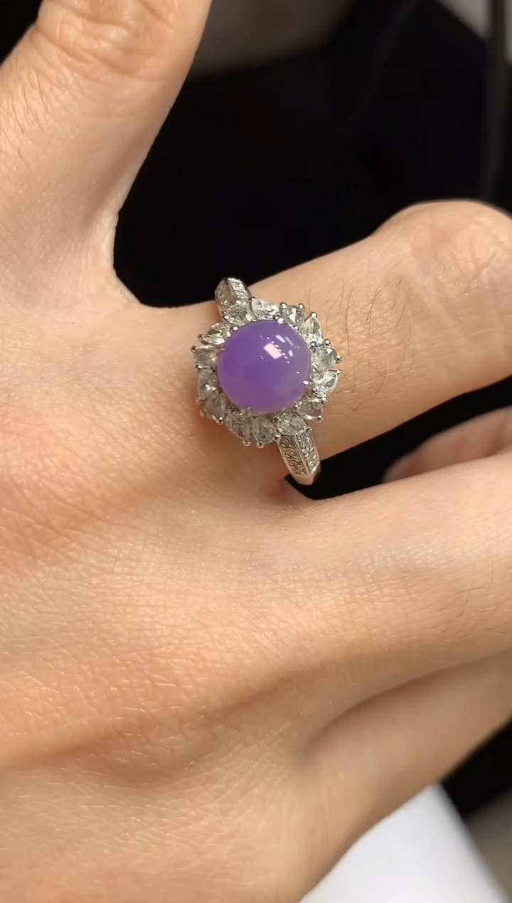 【闪购商品】翡翠戒指18K金镶嵌D38 紫货有一定色差