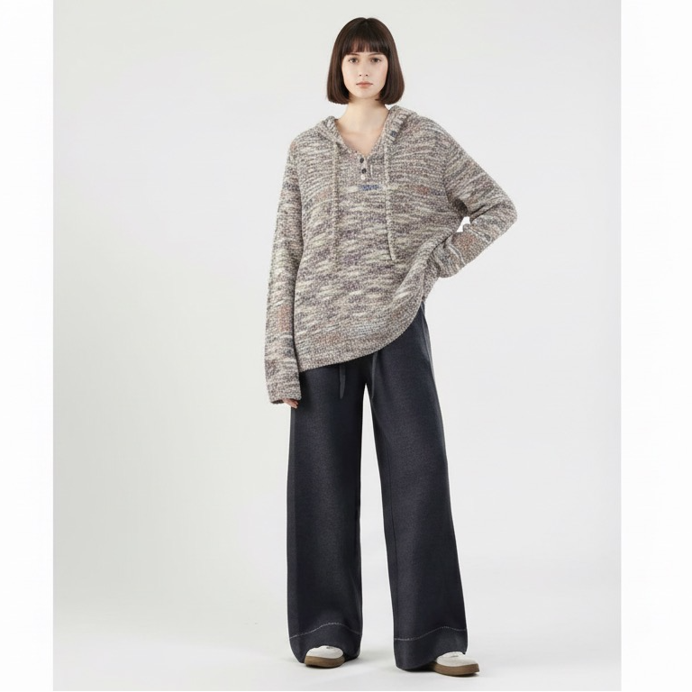 2025秋季新款软糯小彩点设计感连帽慵懒宽松针织衫毛衣女 3567