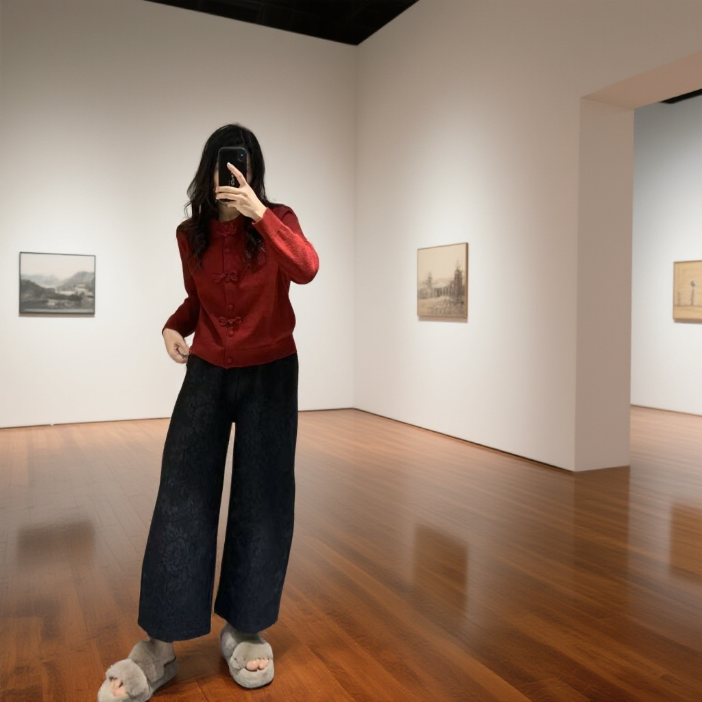 九月  九分浮雕弯刀裤  新款显瘦宽松百搭新中式加绒加厚弯刀裤