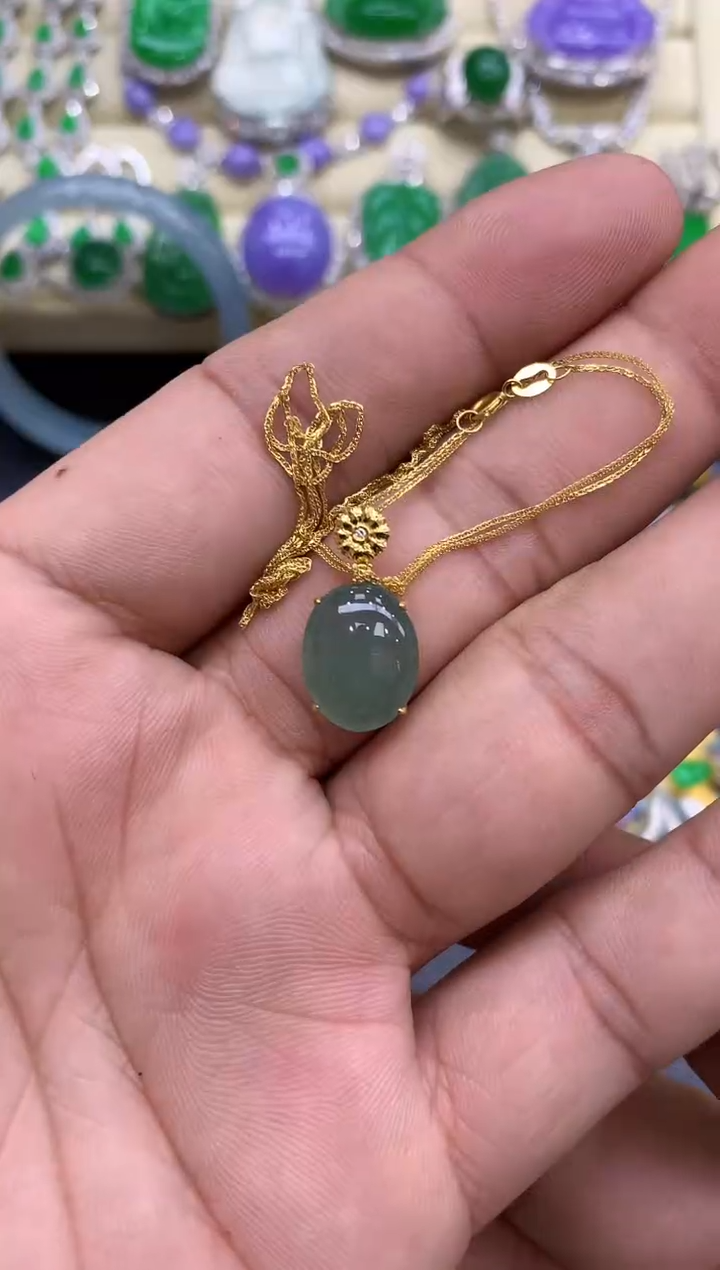 颈饰18K金镶嵌翡翠447-中国好珍宝