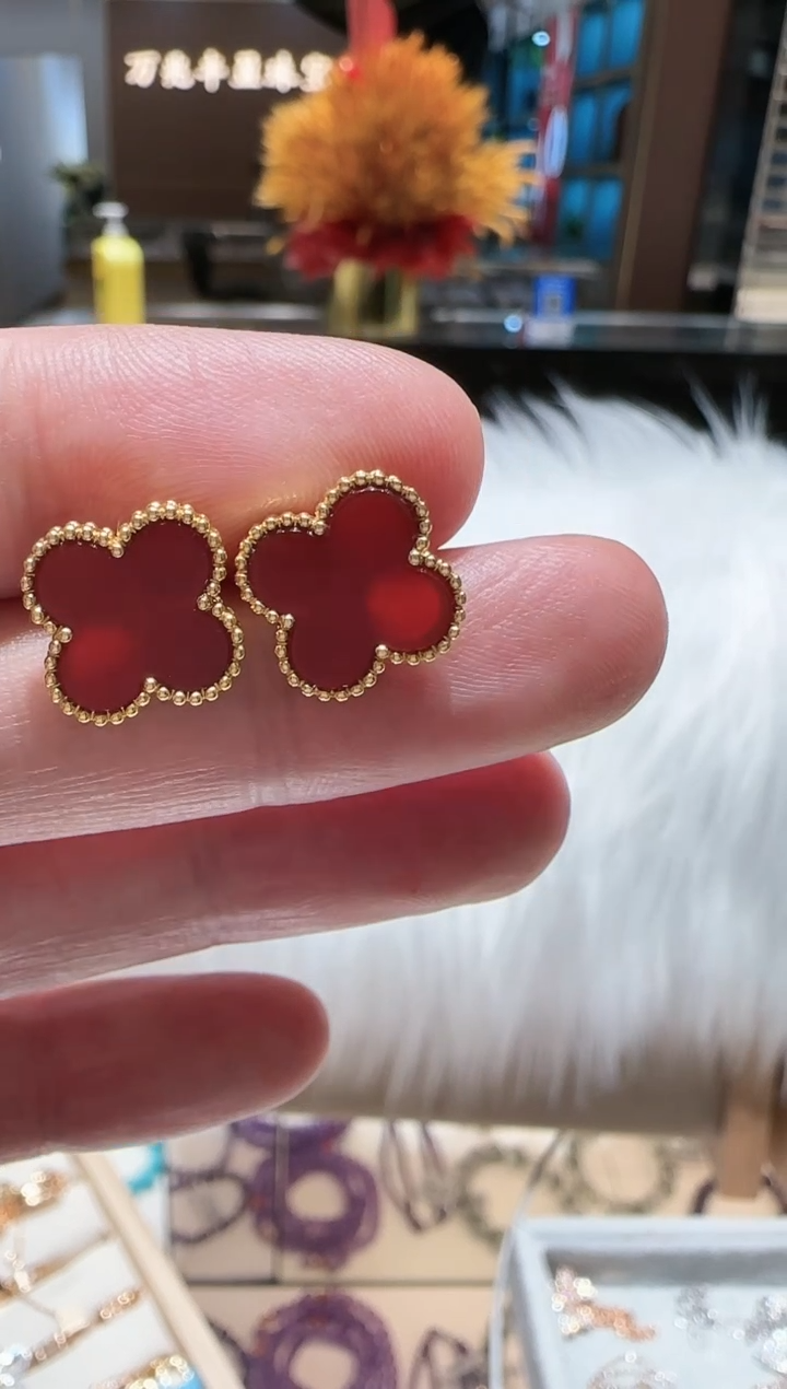 【闪购商品】玛瑙/玉髓耳钉18K金镶嵌耳钉